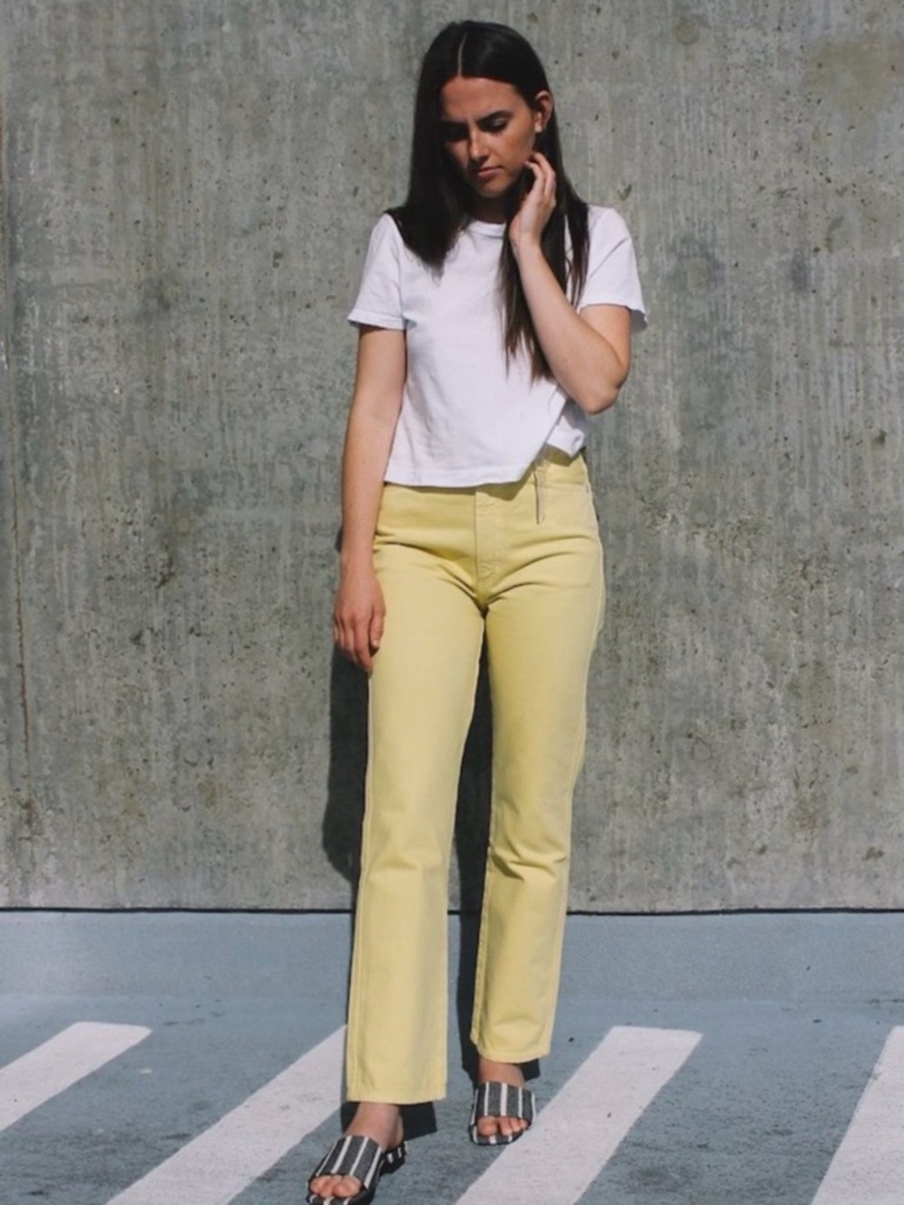 Agolde Pinch Waist Hi Rise Kick Jeans Lemon Yellow Size 26